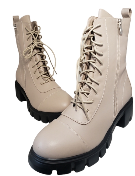 Nasty Gal Zip the Small Talk Lace-Up Biker Boots Beige Size 8 - Picture 8 of 15